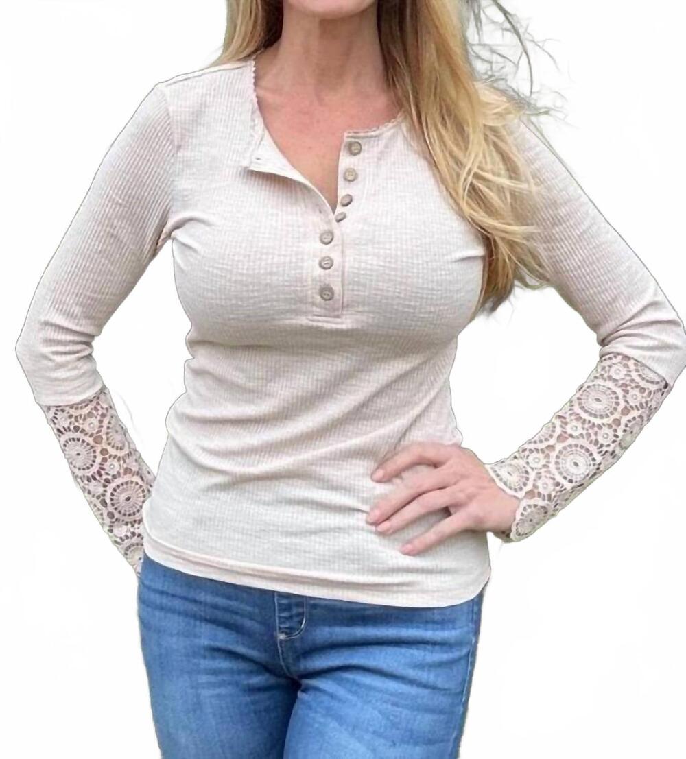 NEW T & C  APPAREL women's crochet lace button top in beige